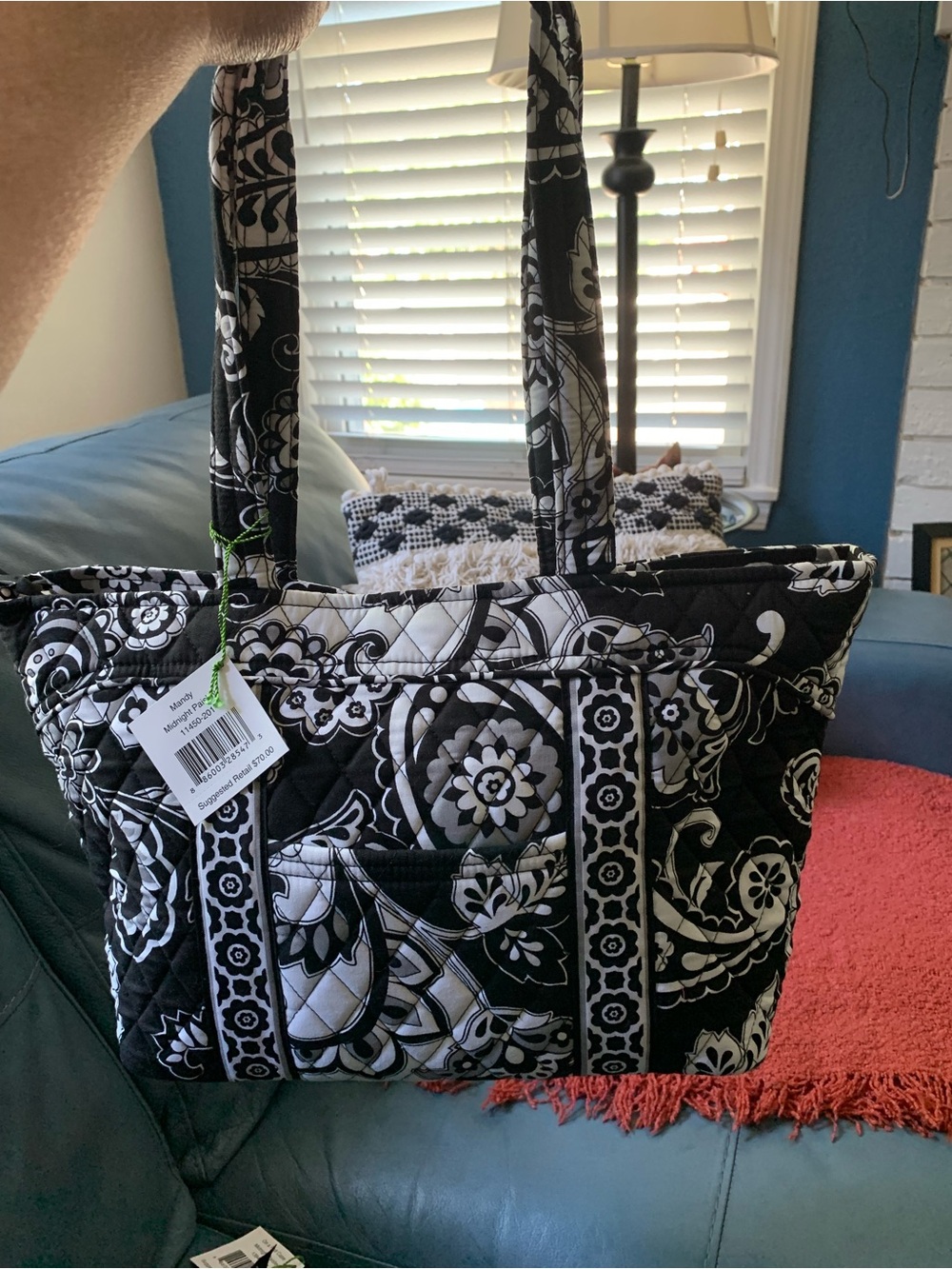 Vera Bradley’s “Midnight Paisley - Mandy” Black & White Quilted Floral Tote Bag